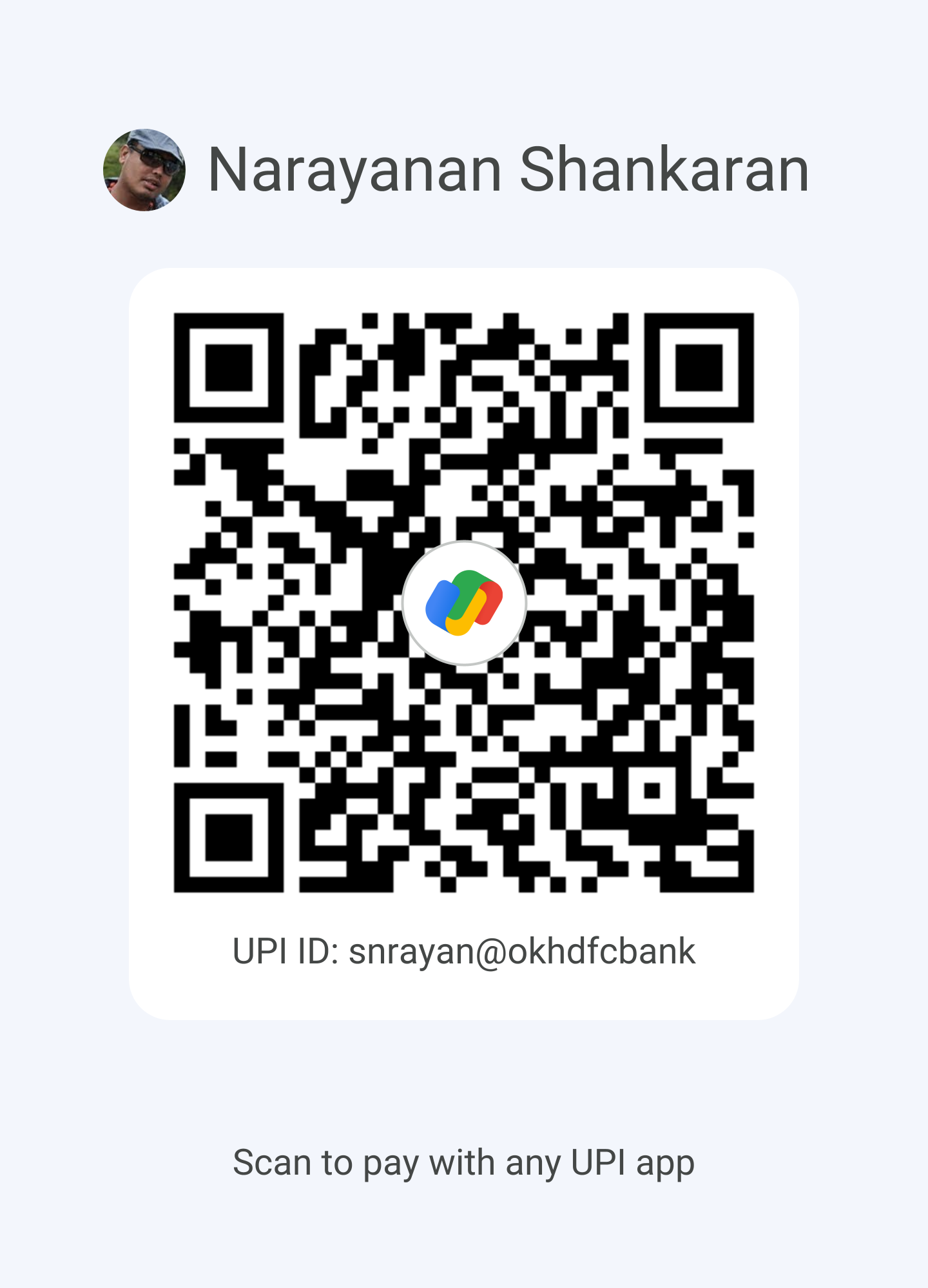 GPay QR - snrayan@okhdfcbank